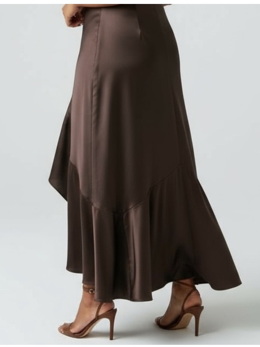 Lauren Ralph Lauren 100% Silk Chocolate Brown Maxi Skirt Witch Weatern Boho 16w